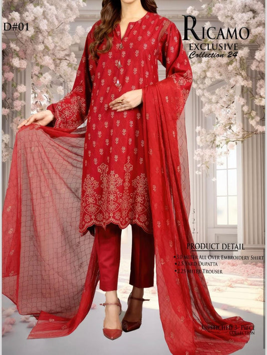 3Pc Embroidered Bareeze Unstitched Suit