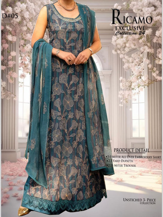 3Pc Embroidered Bareeze Unstitched Suit