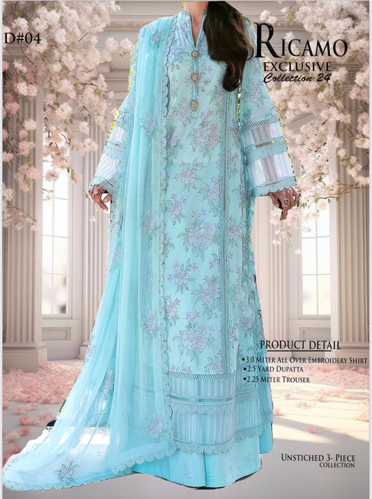 3Pc Embroidered Bareeze Unstitched Suit