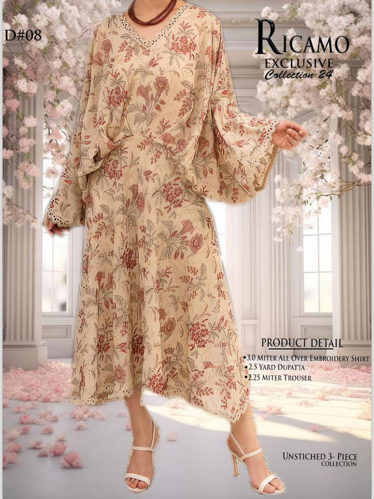 3Pc Embroidered Bareeze Unstitched Suit