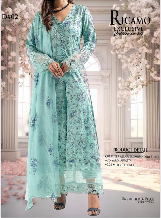 3Pc Embroidered Bareeze Unstitched Suit