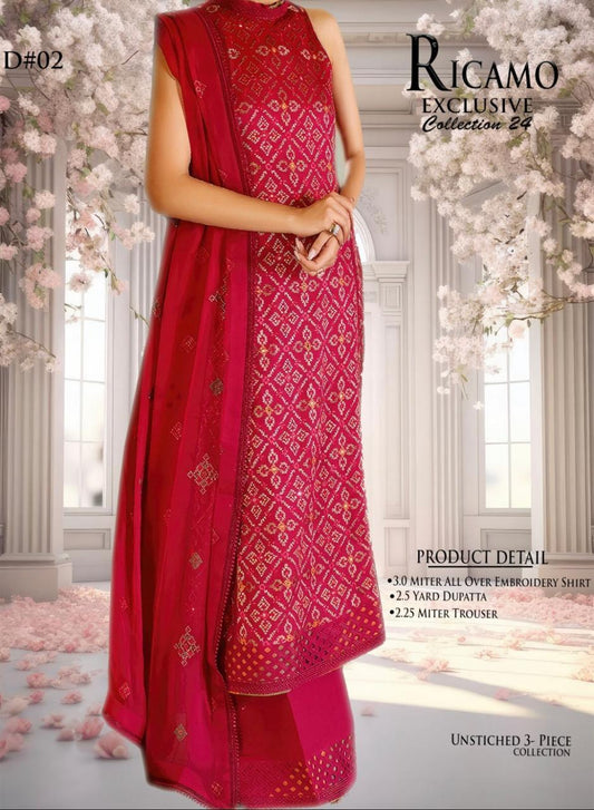 3Pc Embroidered Bareeze Unstitched Suit