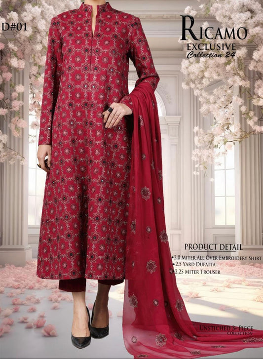 3Pc Embroidered Bareeze Unstitched Suit