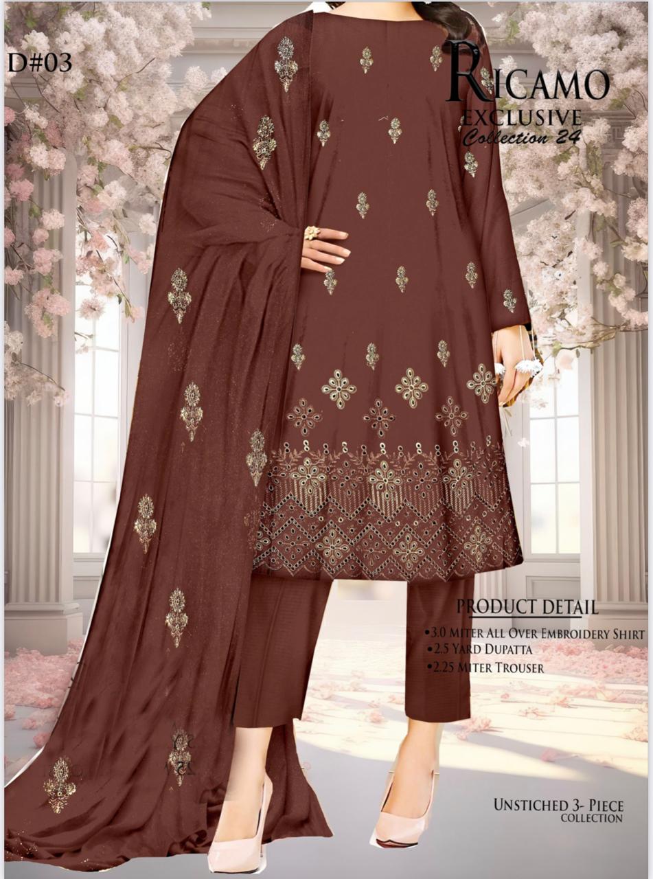 3Pc Embroidered Bareeze Unstitched Suit