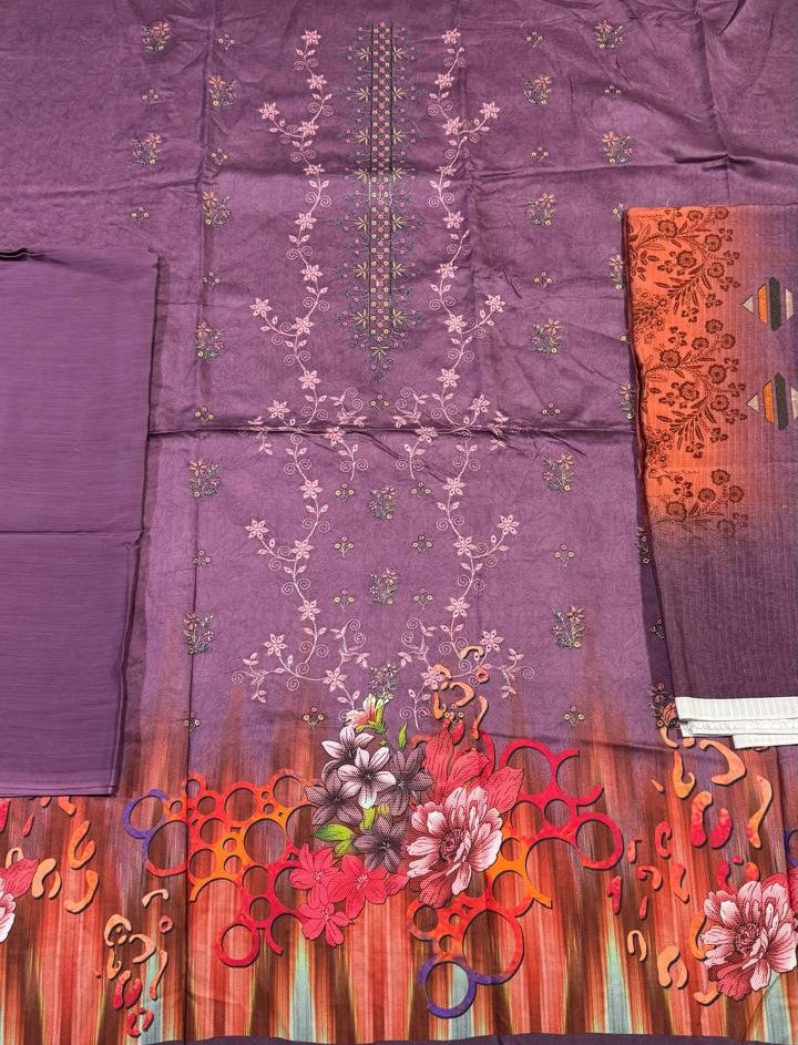 3Pc Viscose Embroidered Unstitched Suit