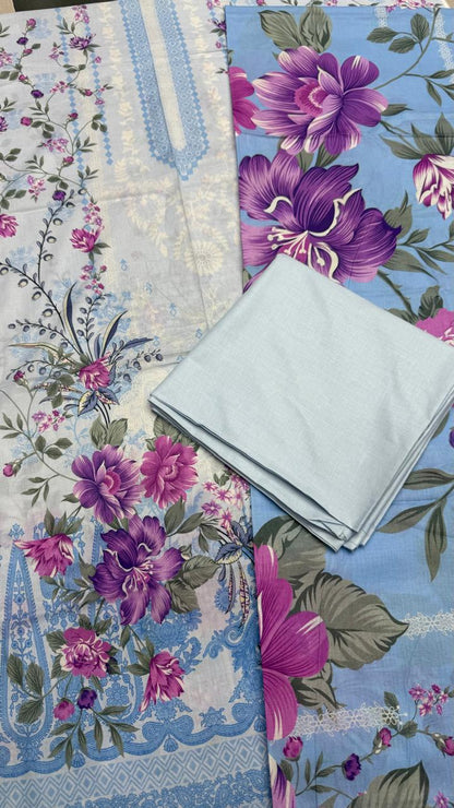 3 Peice Lawn Unstitched Suit -  D (04)