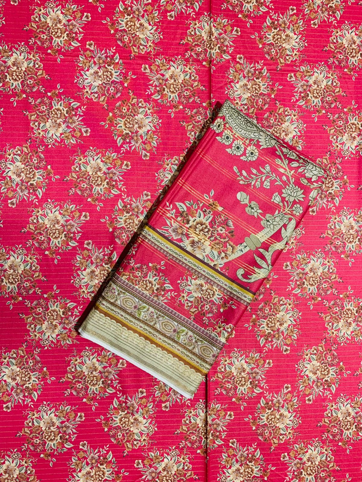 3Pcs Printed Dhanak Unstitched Suit