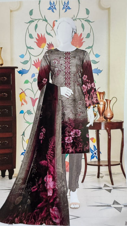 3Pc Viscose Embroidered Unstitched Suit